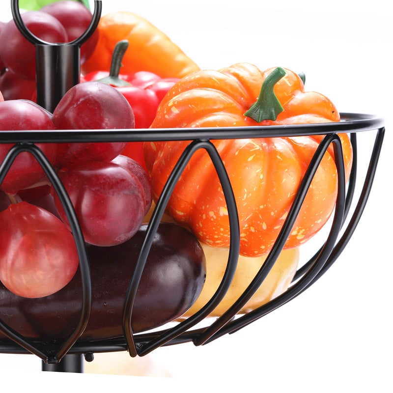 Rice rat Fruit Stand Vegetables Basket Counter Top Fruit Basket Bowl Storage for Kitchen Home Metal Cast Iron (2 Tier-Black) - Image 4